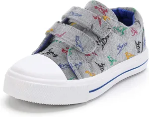 K KomForme Toddler Boys & Girls Shoes Kids Canvas Sneakers with Cartoon Dual Hook and Loops