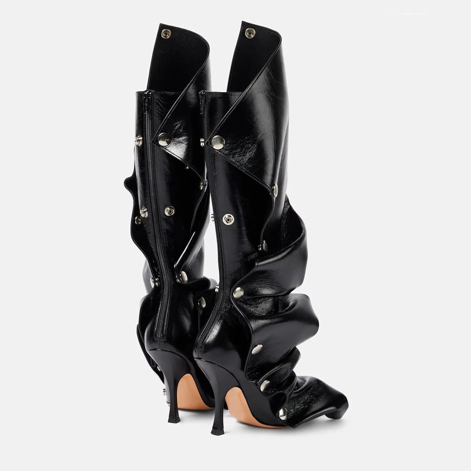 KaroNairy Women Stiletto Knee High Boots Slouch Pointed Toe High Heel Boot Detachable Snap-off Panel Shark Boots