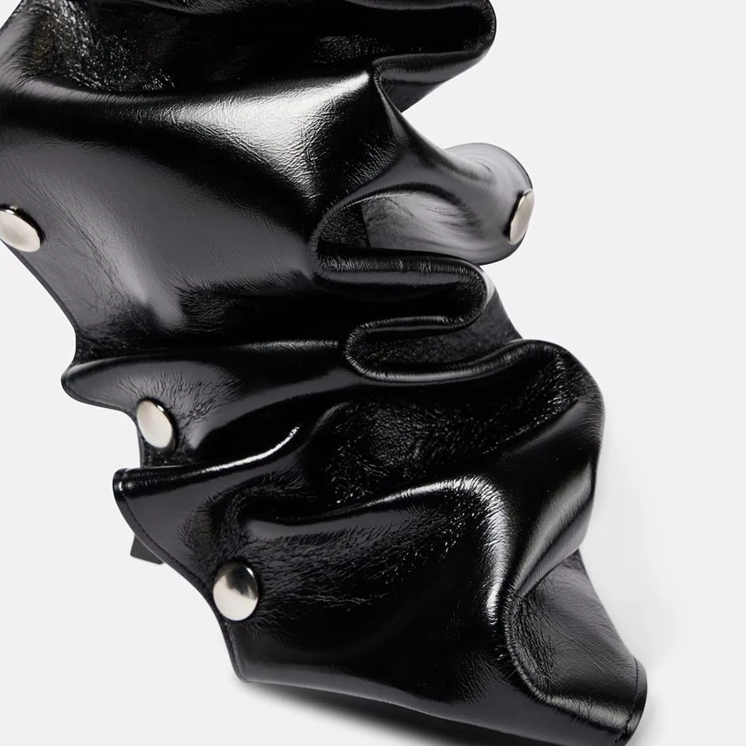 KaroNairy Women Stiletto Knee High Boots Slouch Pointed Toe High Heel Boot Detachable Snap-off Panel Shark Boots