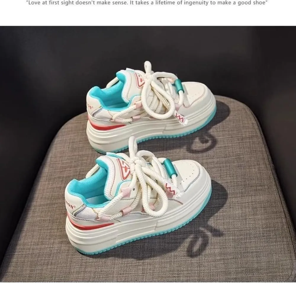 Kawaii Cartoon Chunky Sole Sneakers - Height-Boosting Platform & Breathable Design | Trendy Korean Style for Women, Ideal for Casual Outfits & Streetwear