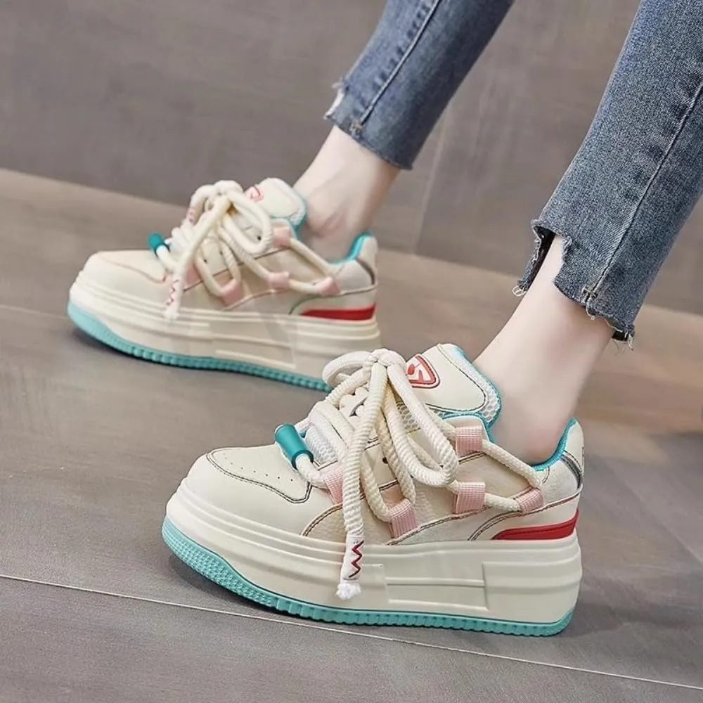Kawaii Cartoon Chunky Sole Sneakers - Height-Boosting Platform & Breathable Design | Trendy Korean Style for Women, Ideal for Casual Outfits & Streetwear