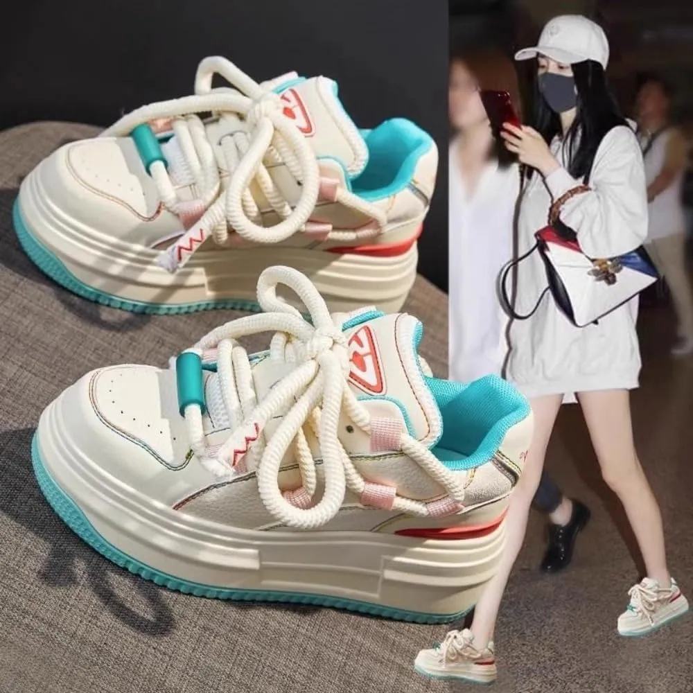 Kawaii Cartoon Chunky Sole Sneakers - Height-Boosting Platform & Breathable Design | Trendy Korean Style for Women, Ideal for Casual Outfits & Streetwear
