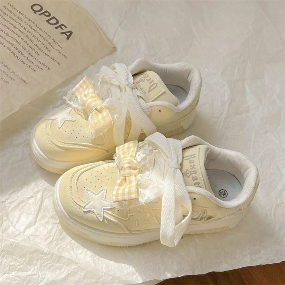 Kawaii Cute Starry Dopamine Original Unique Thick-Soled Sneakers for Girls - Chunky Platform in Blue & Yellow with Star Charm, Perfect for Student Travel and Ins Streetwear