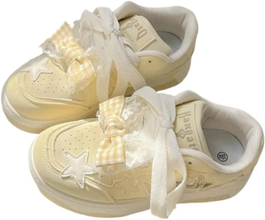 Kawaii Cute Starry Dopamine Original Unique Thick-Soled Sneakers for Girls - Chunky Platform in Blue & Yellow with Star Charm, Perfect for Student Travel and Ins Streetwear