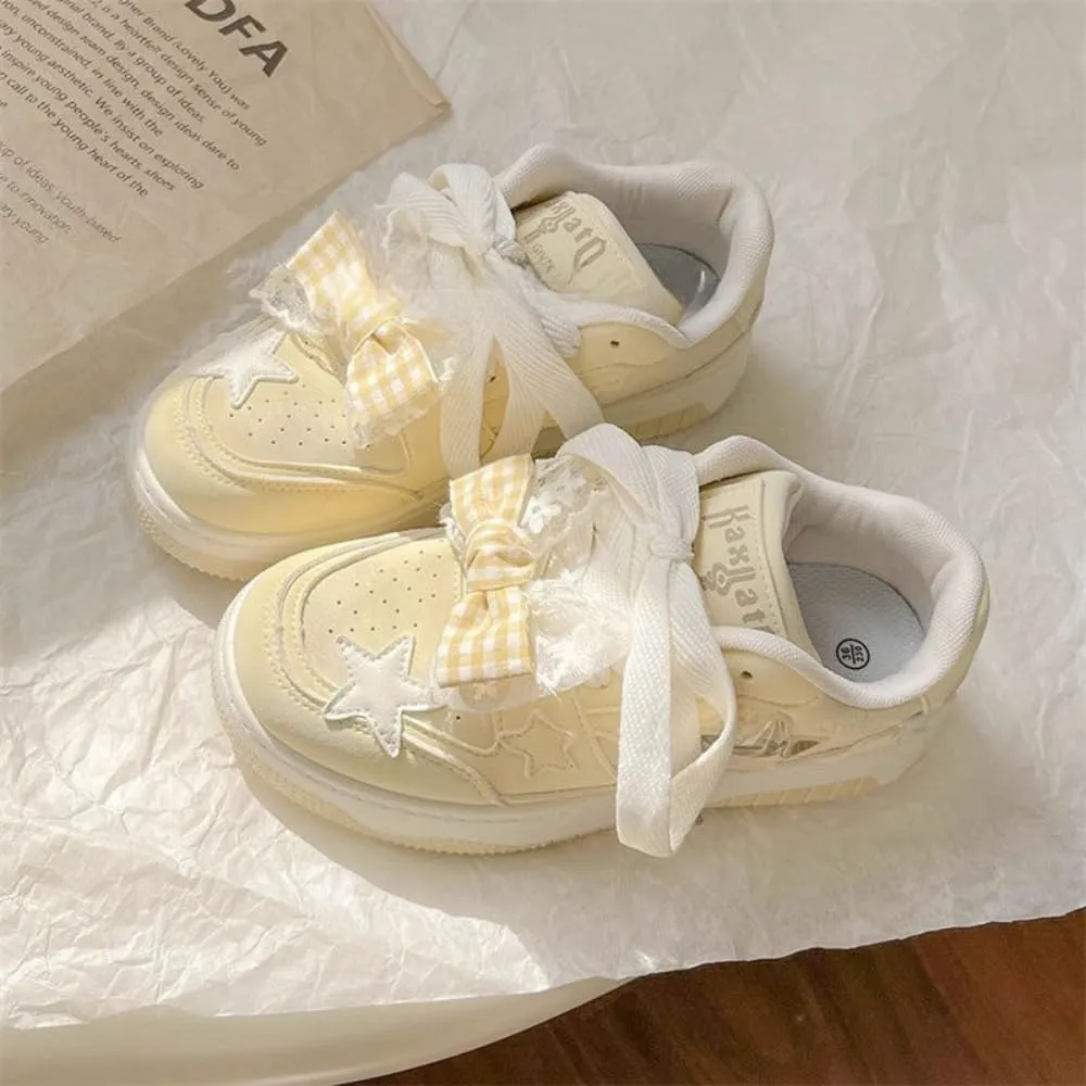 Kawaii Cute Starry Dopamine Original Unique Thick-Soled Sneakers for Girls - Chunky Platform in Blue & Yellow with Star Charm, Perfect for Student Travel and Ins Streetwear