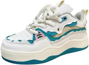 Kawaii K-pop Elevated Chunky Sole Sneakers - 'Ice Cream-Inspired' White & Blue Design | Korean Academy Style with Cute Manga Vibes, Height-Boosting Breathable Sole for Women, Ideal for Travel Outfits