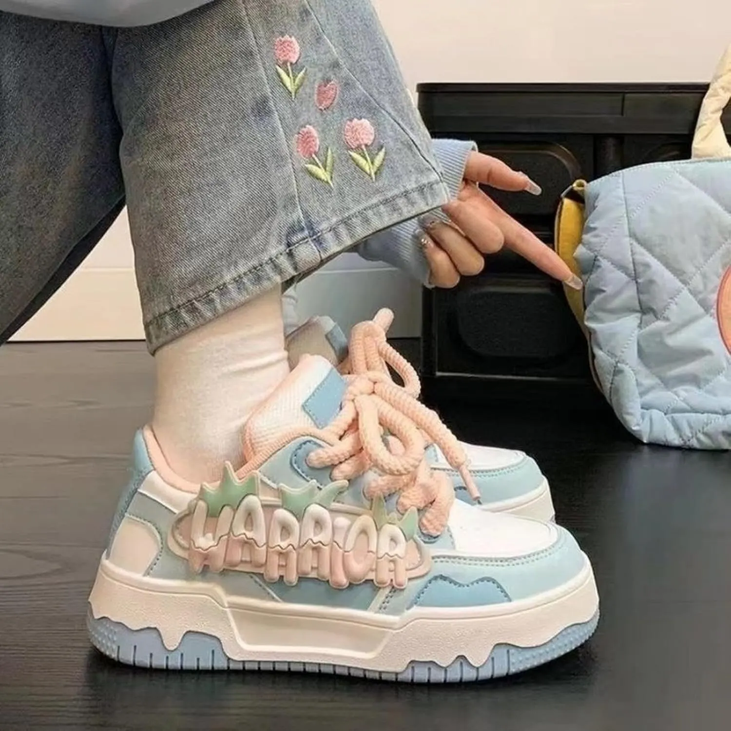 Kawaii Platform Shoes - Chunky Sneakers for Women, Breathable Mesh Platform Shoes, Aesthetic Shoes, Alphabet Elements