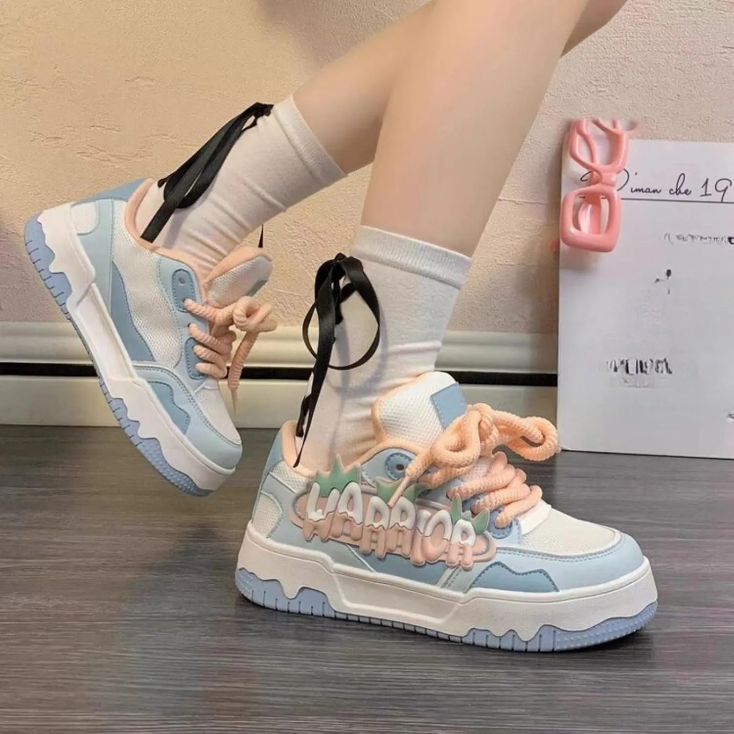Kawaii Platform Shoes - Chunky Sneakers for Women, Breathable Mesh Platform Shoes, Aesthetic Shoes, Alphabet Elements
