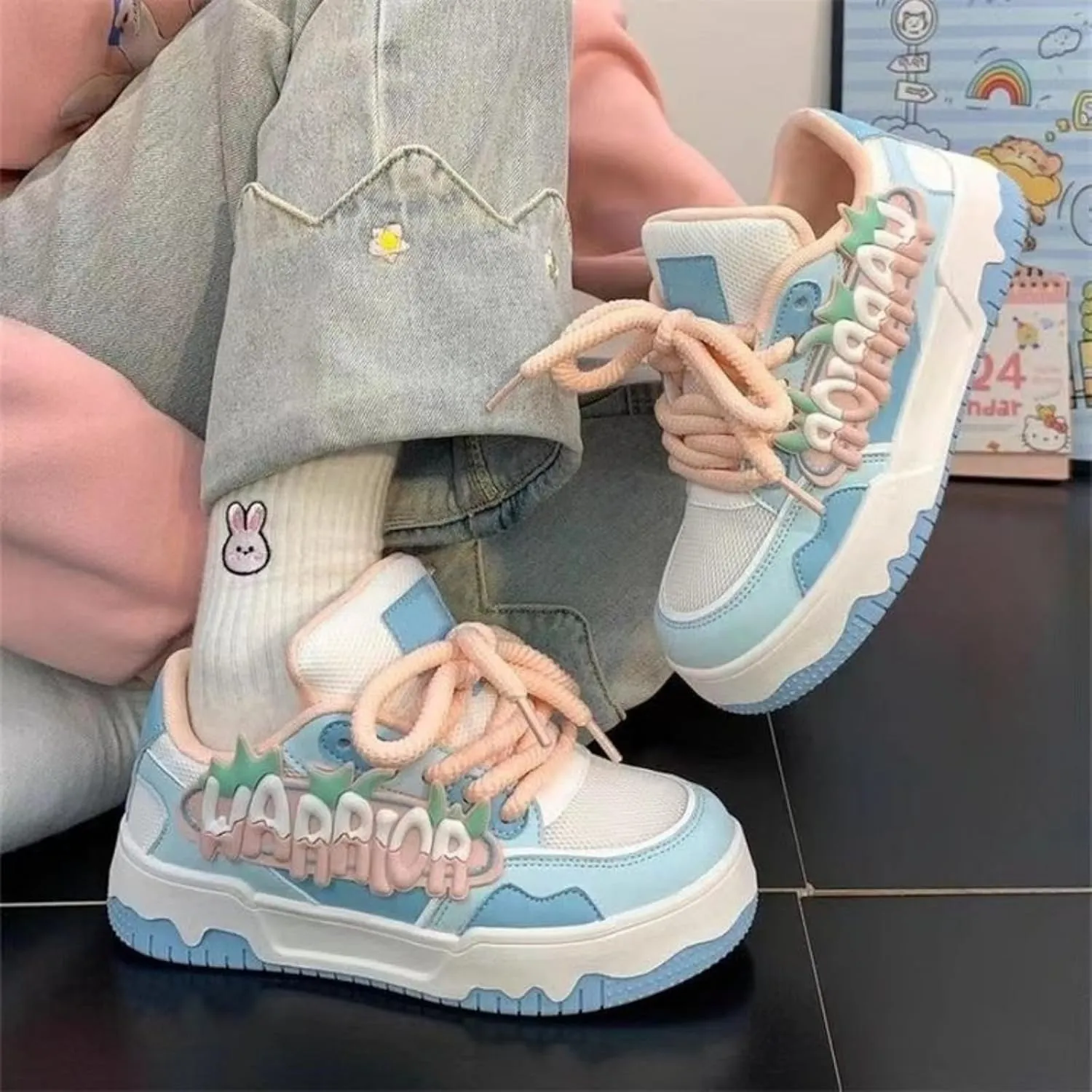 Kawaii Platform Shoes - Chunky Sneakers for Women, Breathable Mesh Platform Shoes, Aesthetic Shoes, Alphabet Elements