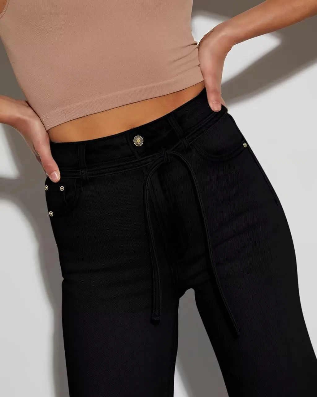 KDF Straight Leg Jeans for Women High Waisted Jeans Frayed Baggy Pants Raw Hem Loose Stretchy Cropped Wide Leg Jeans