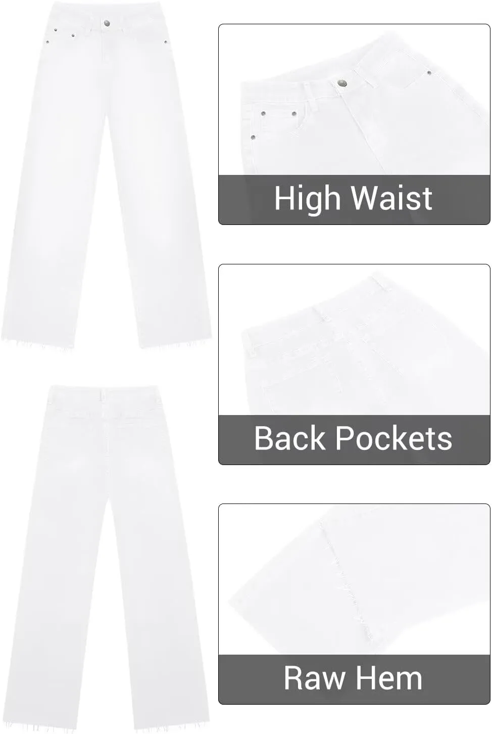 KDF Straight Leg Jeans for Women High Waisted Jeans Frayed Baggy Pants Raw Hem Loose Stretchy Cropped Wide Leg Jeans