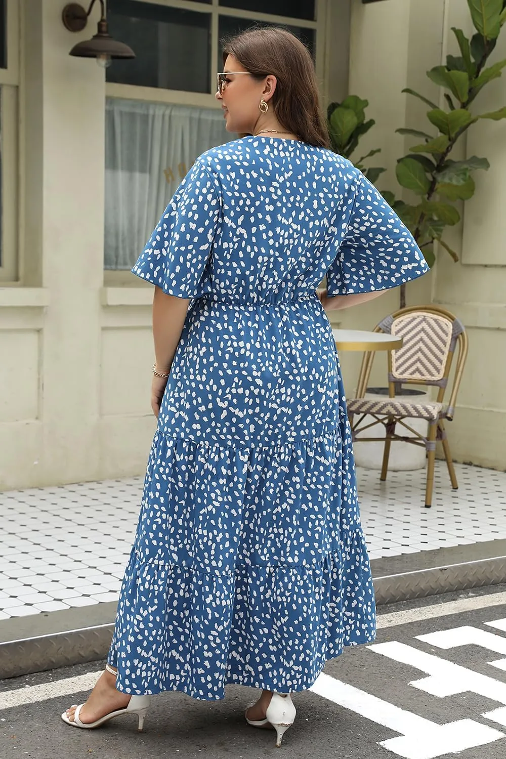 Keluummi Plus Size Wedding Guest Maxi Dresses for Curvy Women, Summer Casual Boho Floral Long Party Sundress with 3/4 Sleeve