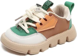 Kids Fashion Sneakers, Chunky Platform Sole, Pink Mint Color Block Design, Casual Athletic Walking Shoes