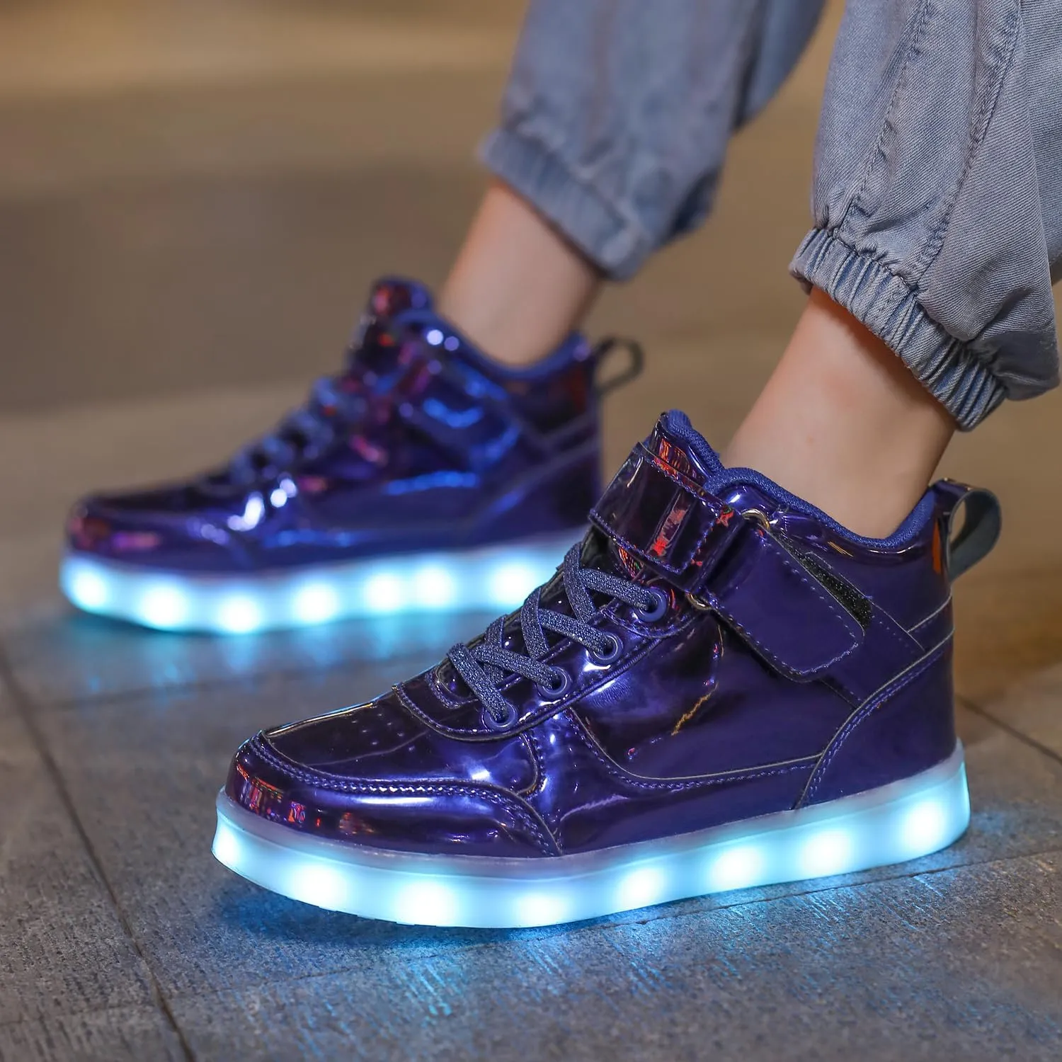 Kids Light Up Shoes LED Sneakers High Top USB Charging Flashing Trainers for Child Girls Boys