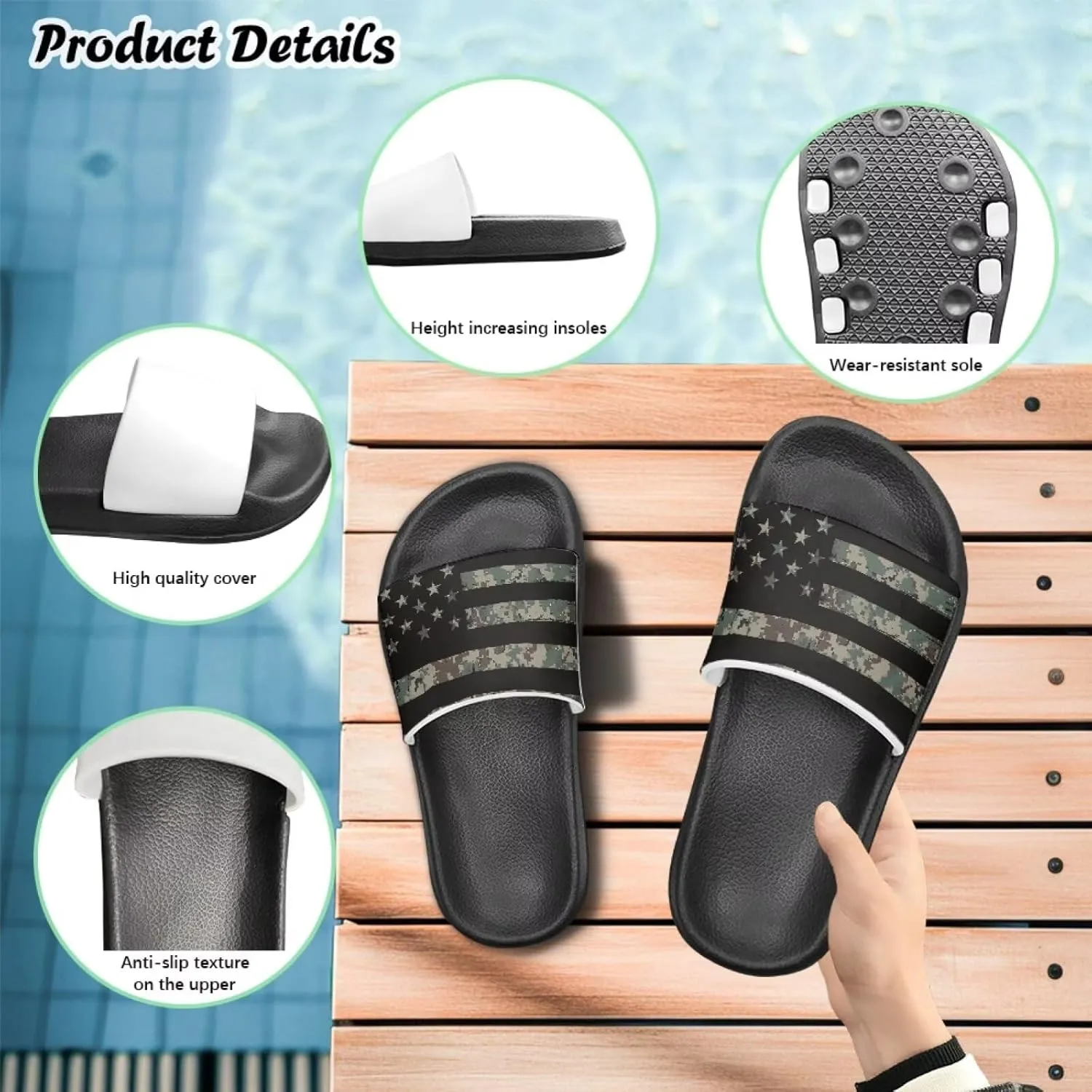 Kids Open Toe Slide Sandals for Boys Girls Comfortable Indoor & Outdoor Shower Slippers Patriotic Shoes for Kids