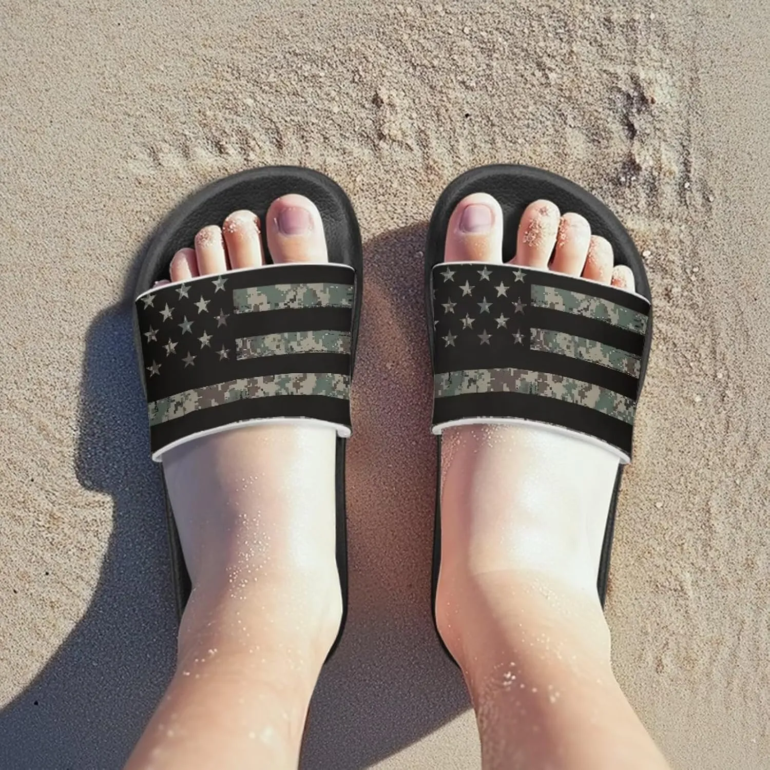 Kids Open Toe Slide Sandals for Boys Girls Comfortable Indoor & Outdoor Shower Slippers Patriotic Shoes for Kids