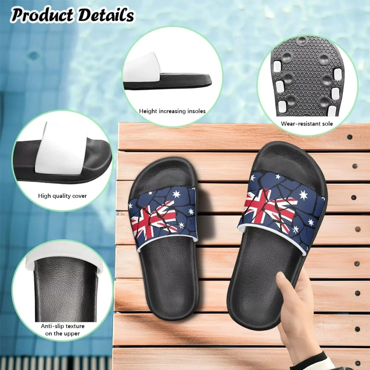 Kids Open Toe Slide Sandals for Boys Girls Comfortable Indoor & Outdoor Shower Slippers Patriotic Shoes for Kids