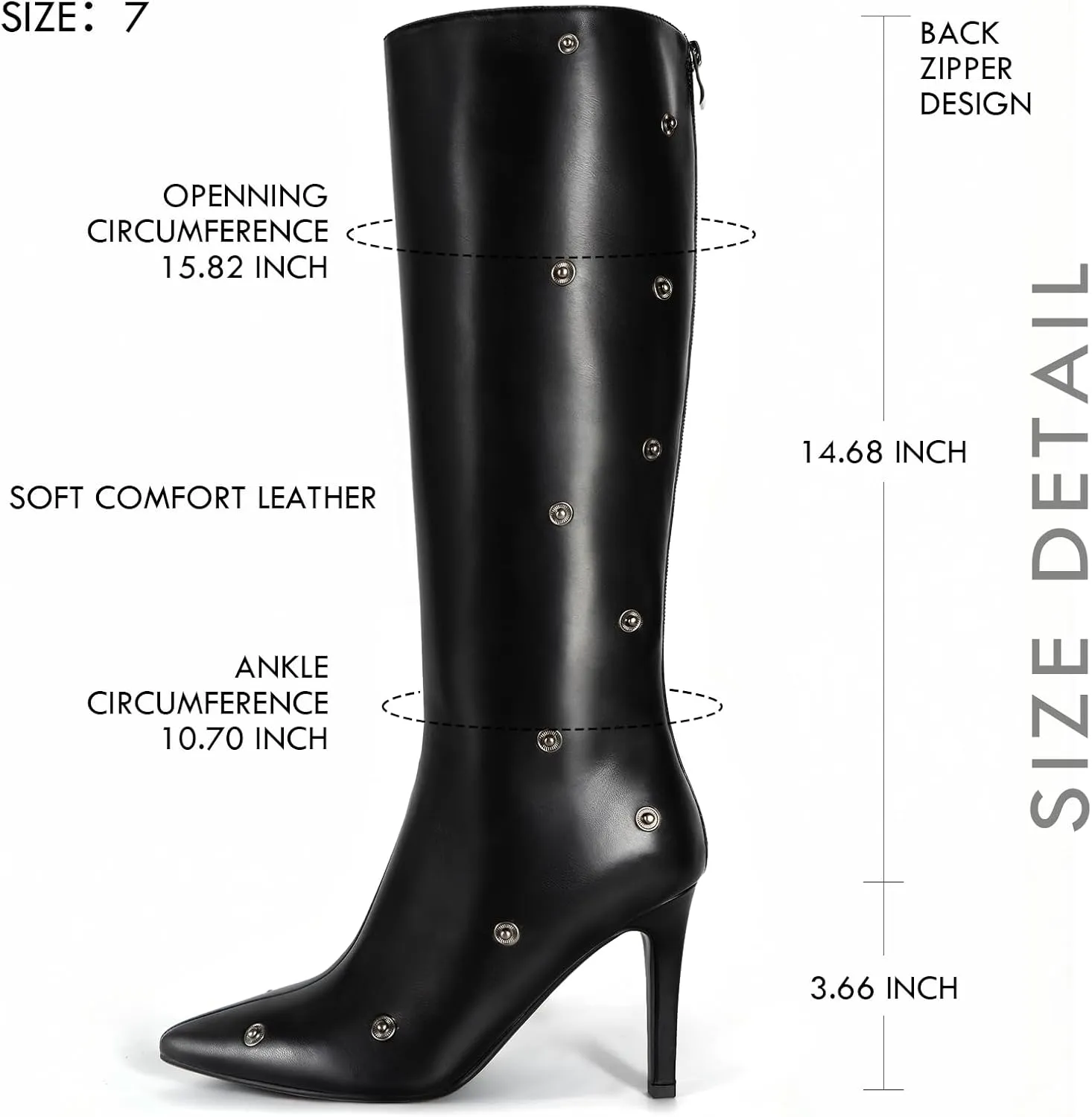 Knee High Boots for Women, Thigh High Boots with Stiletto Pointed Toe Ruched Heel Boot for Office Party