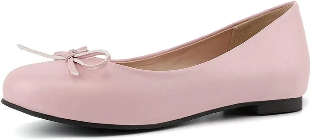 KOKOMOMO Womens Bow Round Toe Ballet Flats Slip On Ballerina Shoes