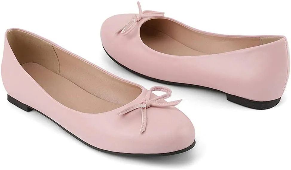 KOKOMOMO Womens Bow Round Toe Ballet Flats Slip On Ballerina Shoes
