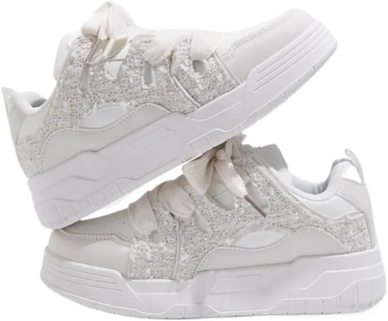 Korean Chunky All-White Sneakers, Kawaii Anime Style, Cloud Sole & Hidden Heel Lift, Comfortable Shoes for Women Outfit, Gift for Daughter, Travel-Friendly