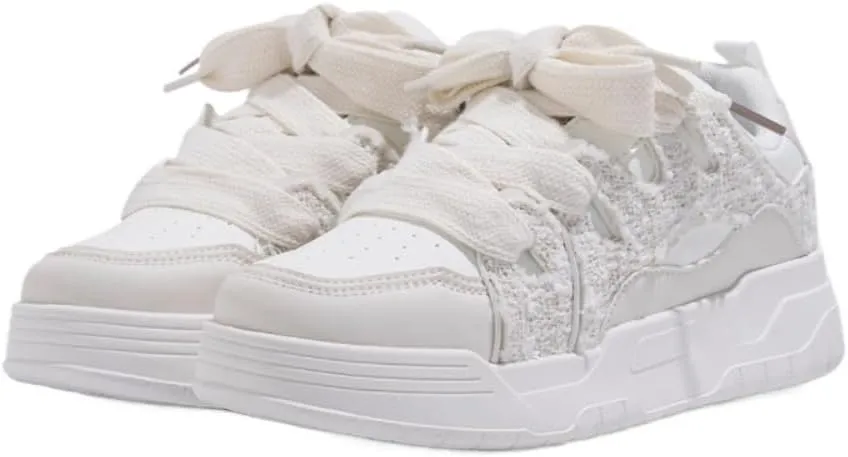 Korean Chunky All-White Sneakers, Kawaii Anime Style, Cloud Sole & Hidden Heel Lift, Comfortable Shoes for Women Outfit, Gift for Daughter, Travel-Friendly