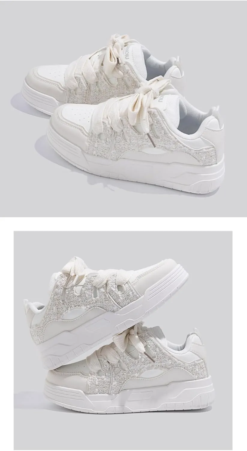 Korean Chunky All-White Sneakers, Kawaii Anime Style, Cloud Sole & Hidden Heel Lift, Comfortable Shoes for Women Outfit, Gift for Daughter, Travel-Friendly
