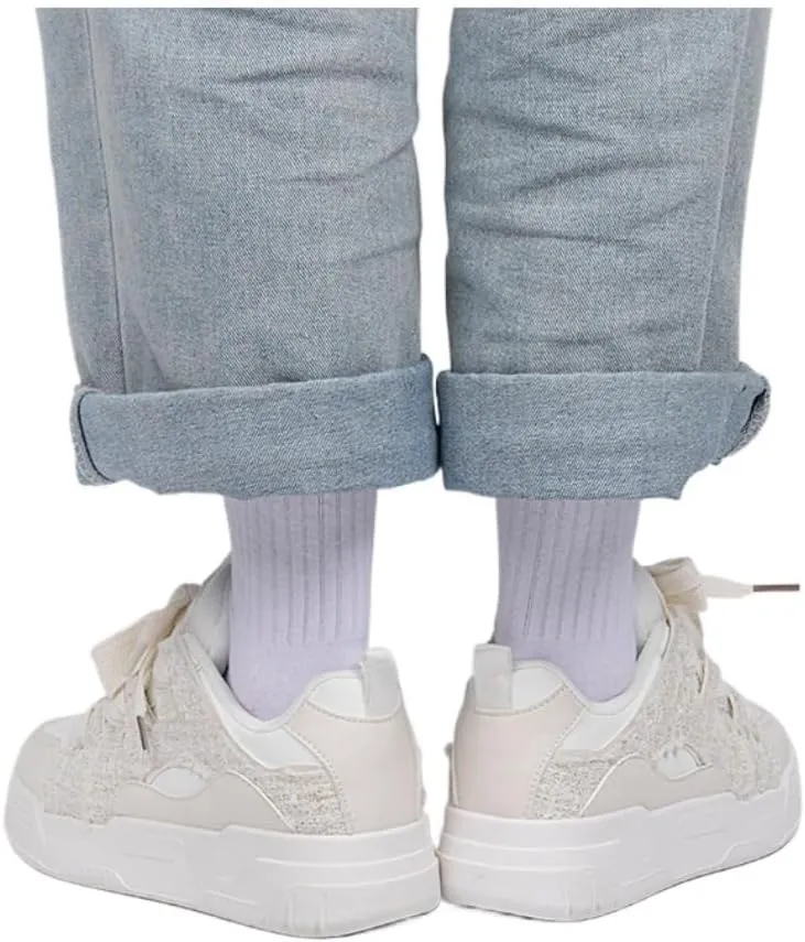 Korean Chunky All-White Sneakers, Kawaii Anime Style, Cloud Sole & Hidden Heel Lift, Comfortable Shoes for Women Outfit, Gift for Daughter, Travel-Friendly
