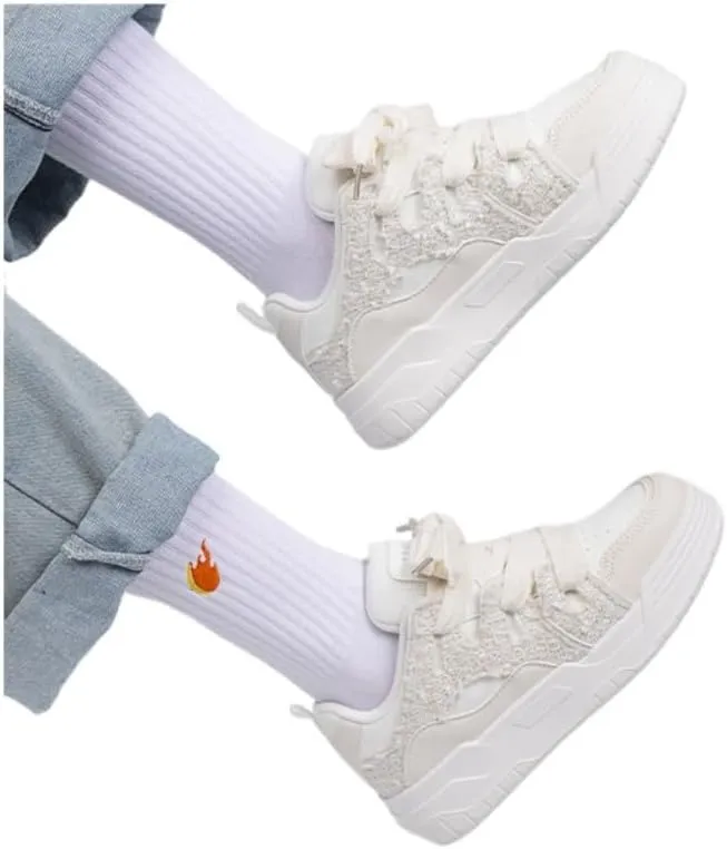 Korean Chunky All-White Sneakers, Kawaii Anime Style, Cloud Sole & Hidden Heel Lift, Comfortable Shoes for Women Outfit, Gift for Daughter, Travel-Friendly