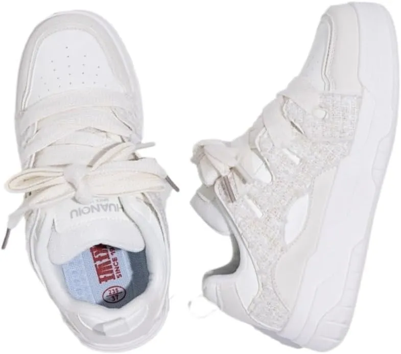 Korean Chunky All-White Sneakers, Kawaii Anime Style, Cloud Sole & Hidden Heel Lift, Comfortable Shoes for Women Outfit, Gift for Daughter, Travel-Friendly