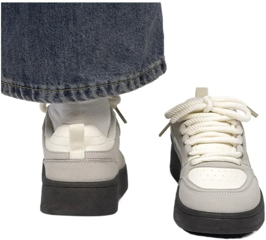 Korean Chunky Sneakers, Kawaii Anime Ice Cream Grey & White Designed for Girls, Cloud Sole Breathable Cute Shoes with Hidden Heel Lift Outfit for Students Travel, Trendy Gift for Daughter