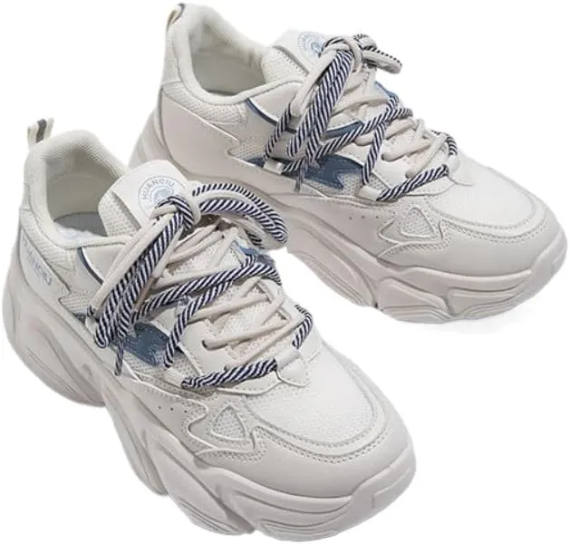 Korean Chunky White Sneakers, Kawaii Academy Style, Cloud Sole & Hidden Heel Lift, Comfortable Dad Shoes for Women Outfit, Gift for Daughter, Travel-Friendly
