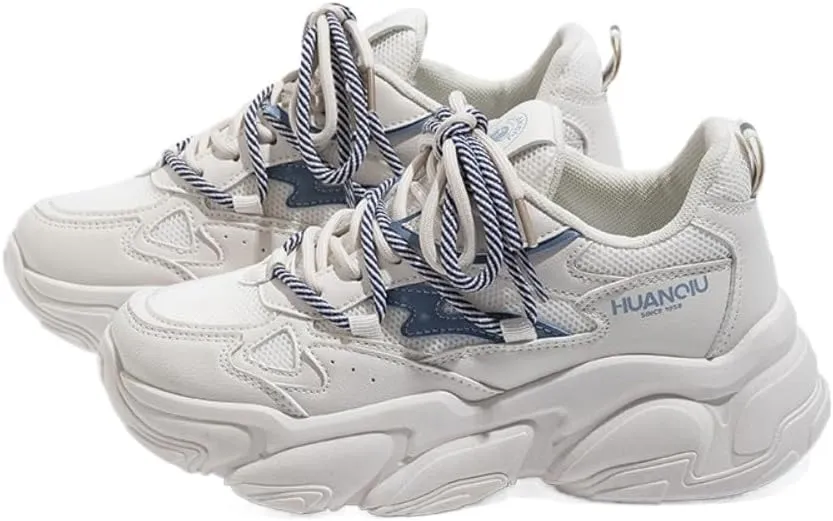 Korean Chunky White Sneakers, Kawaii Academy Style, Cloud Sole & Hidden Heel Lift, Comfortable Dad Shoes for Women Outfit, Gift for Daughter, Travel-Friendly