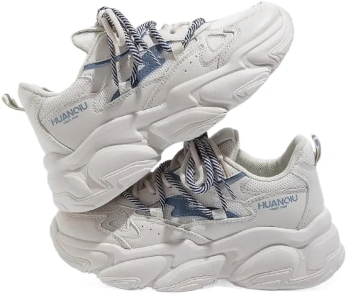 Korean Chunky White Sneakers, Kawaii Academy Style, Cloud Sole & Hidden Heel Lift, Comfortable Dad Shoes for Women Outfit, Gift for Daughter, Travel-Friendly