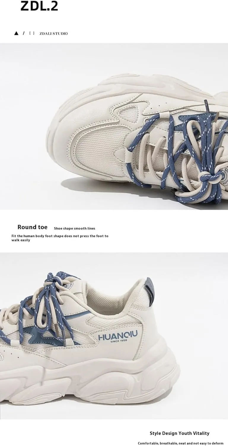 Korean Chunky White Sneakers, Kawaii Academy Style, Cloud Sole & Hidden Heel Lift, Comfortable Dad Shoes for Women Outfit, Gift for Daughter, Travel-Friendly