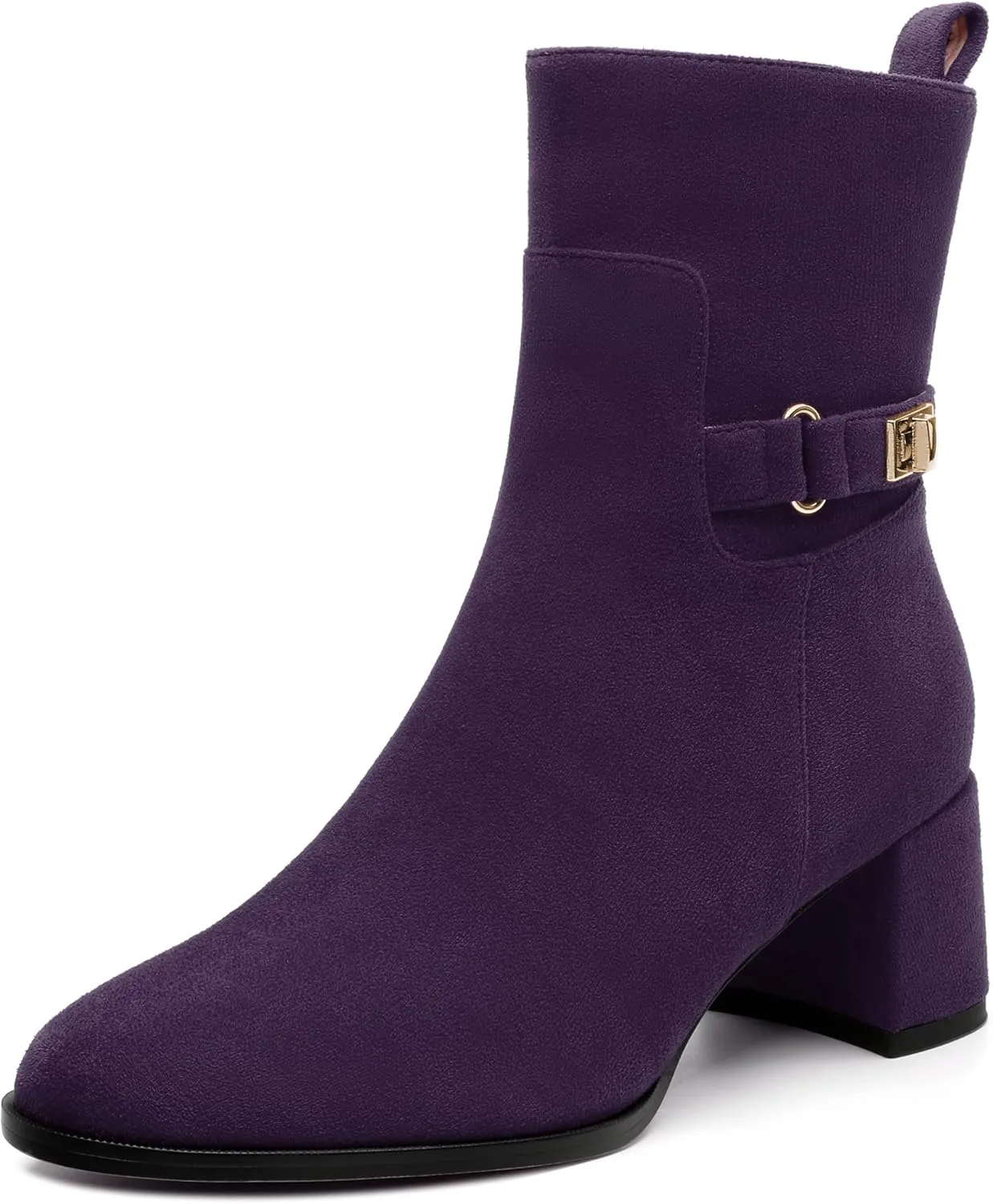 KUOARN Women's Ankle Boots Chunky Block Heels Round Toe Fall Booties Side Zipper Classic Comfortable Fashion Dress Short Boots 2.2 Inch
