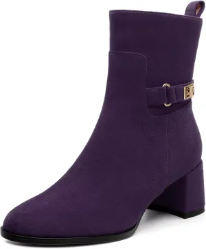 KUOARN Women's Ankle Boots Chunky Block Heels Round Toe Fall Booties Side Zipper Classic Comfortable Fashion Dress Short Boots 2.2 Inch