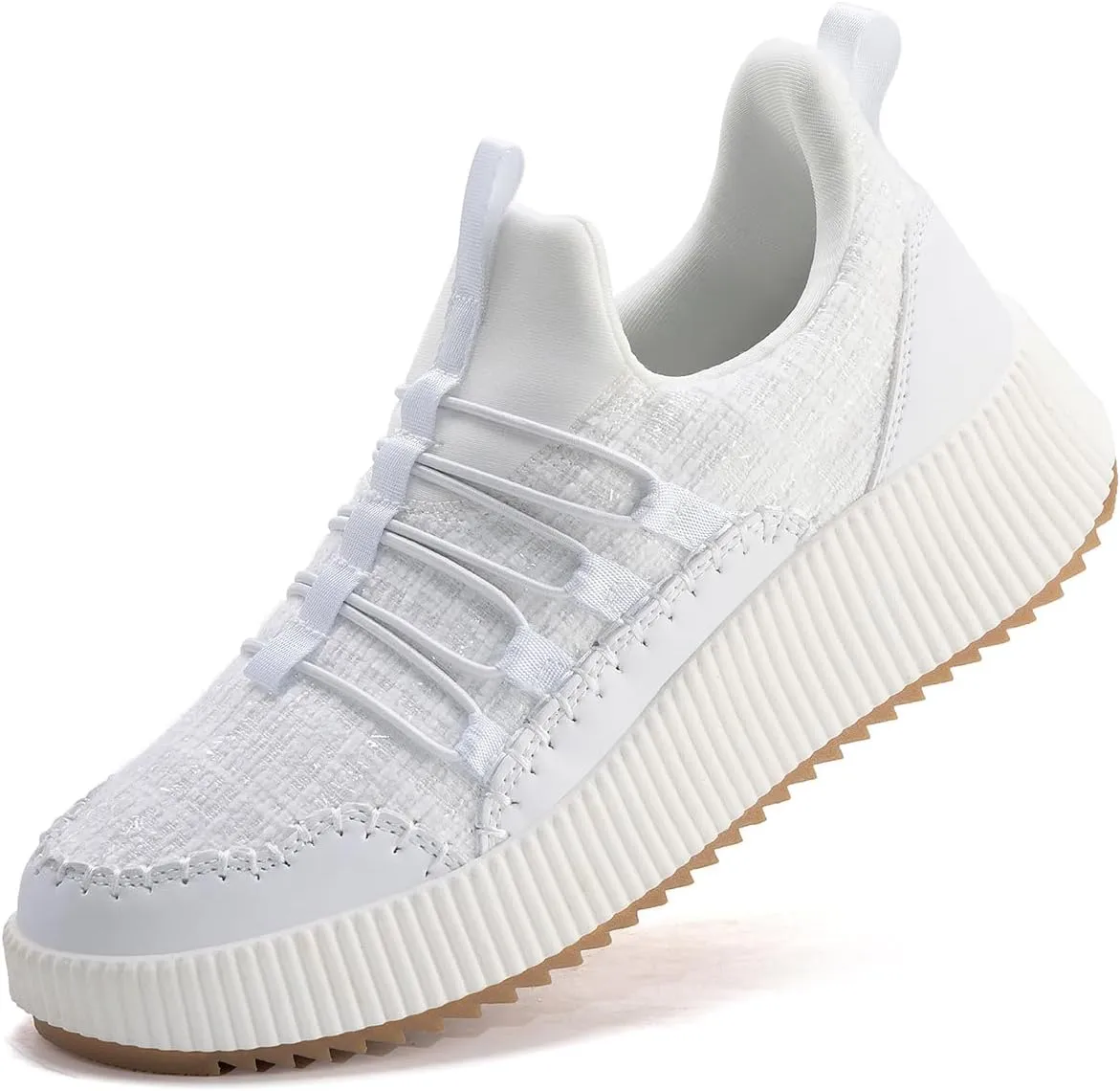 Kyedoo Women's Platform Chunky Sneakers Comfortable Casual Fashion Braided City Travel Walking Shoes Sport Tennis, White 38.5