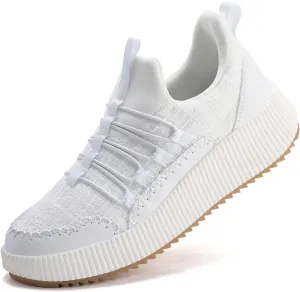 Kyedoo Women's Platform Chunky Sneakers Comfortable Casual Fashion Braided City Travel Walking Shoes Sport Tennis, White 38.5