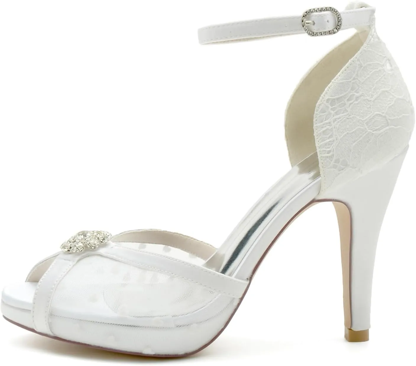 Lace Wedding Shoes for Bride High Heel Bridal Shoes Clear Mesh Peep Toe Platform Heels10cm