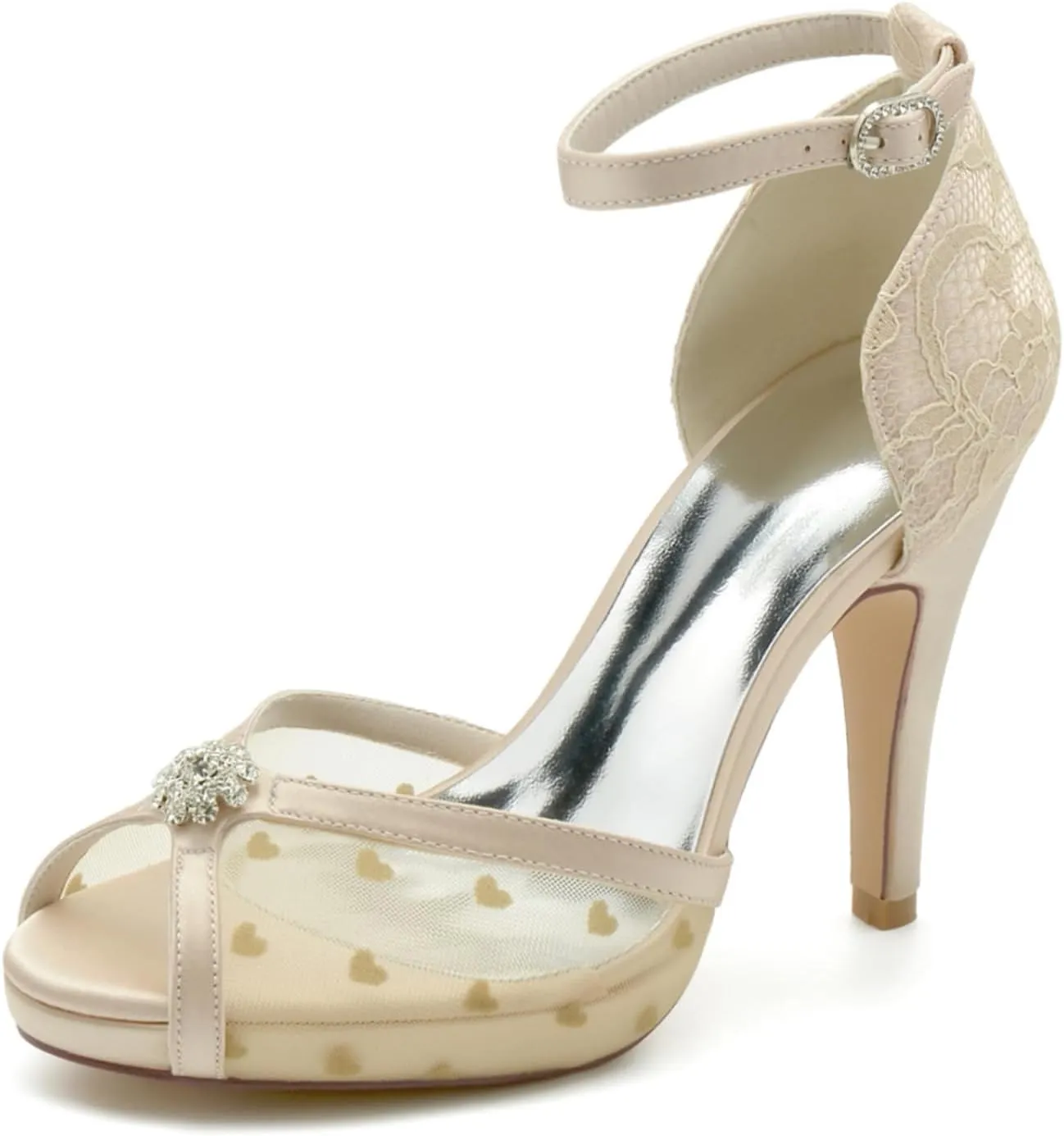 Lace Wedding Shoes for Bride High Heel Bridal Shoes Clear Mesh Peep Toe Platform Heels10cm