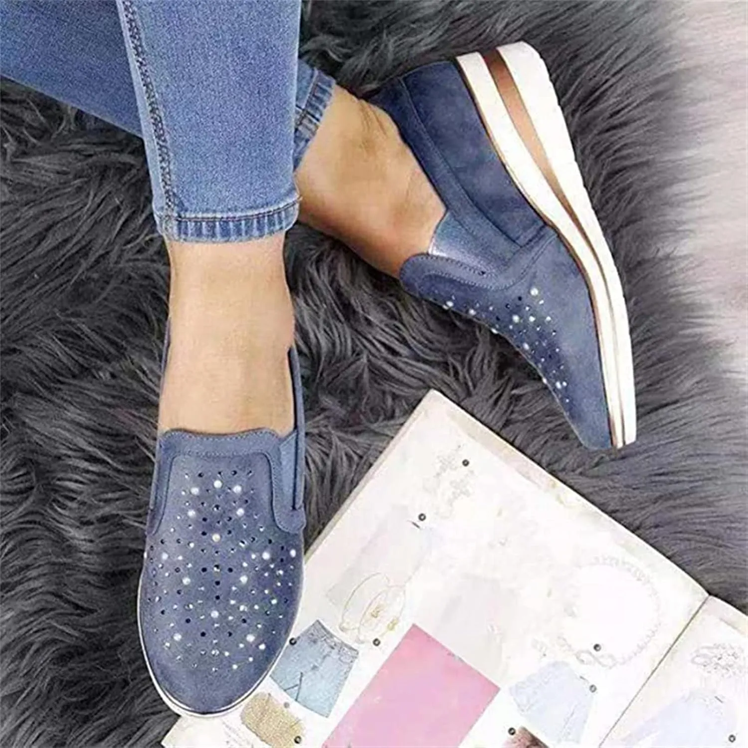 Ladmiple Shoes For Women Sneakers Slip Ons Walking Shoes Casual Lace Up Dressy Summer Fashion Cute Platform Flats Loafer