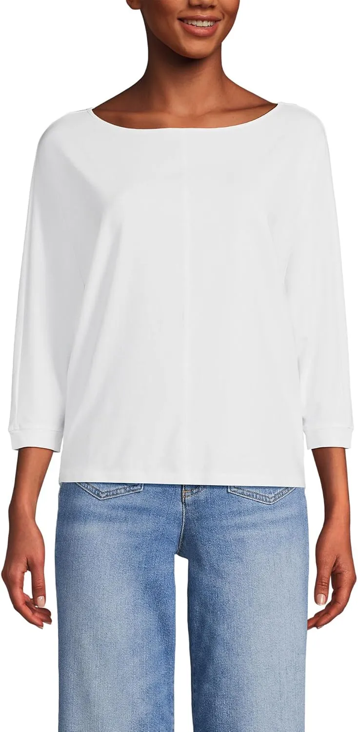 Lands' End Women's Lightweight Jersey Boatneck Dolman Sleeve Top