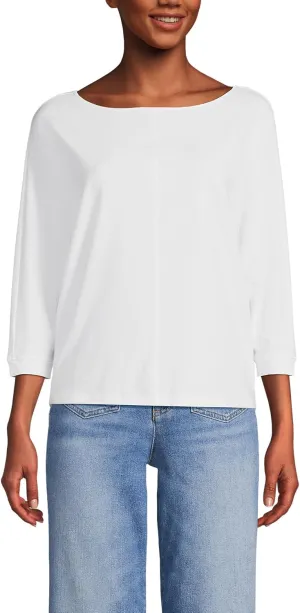 Lands' End Women's Lightweight Jersey Boatneck Dolman Sleeve Top