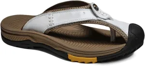 Leather Flip Flops Mens Summer Casual Beach Sandals Non Slip Closed Toe Walking Hiking Sandals Beach Slipper