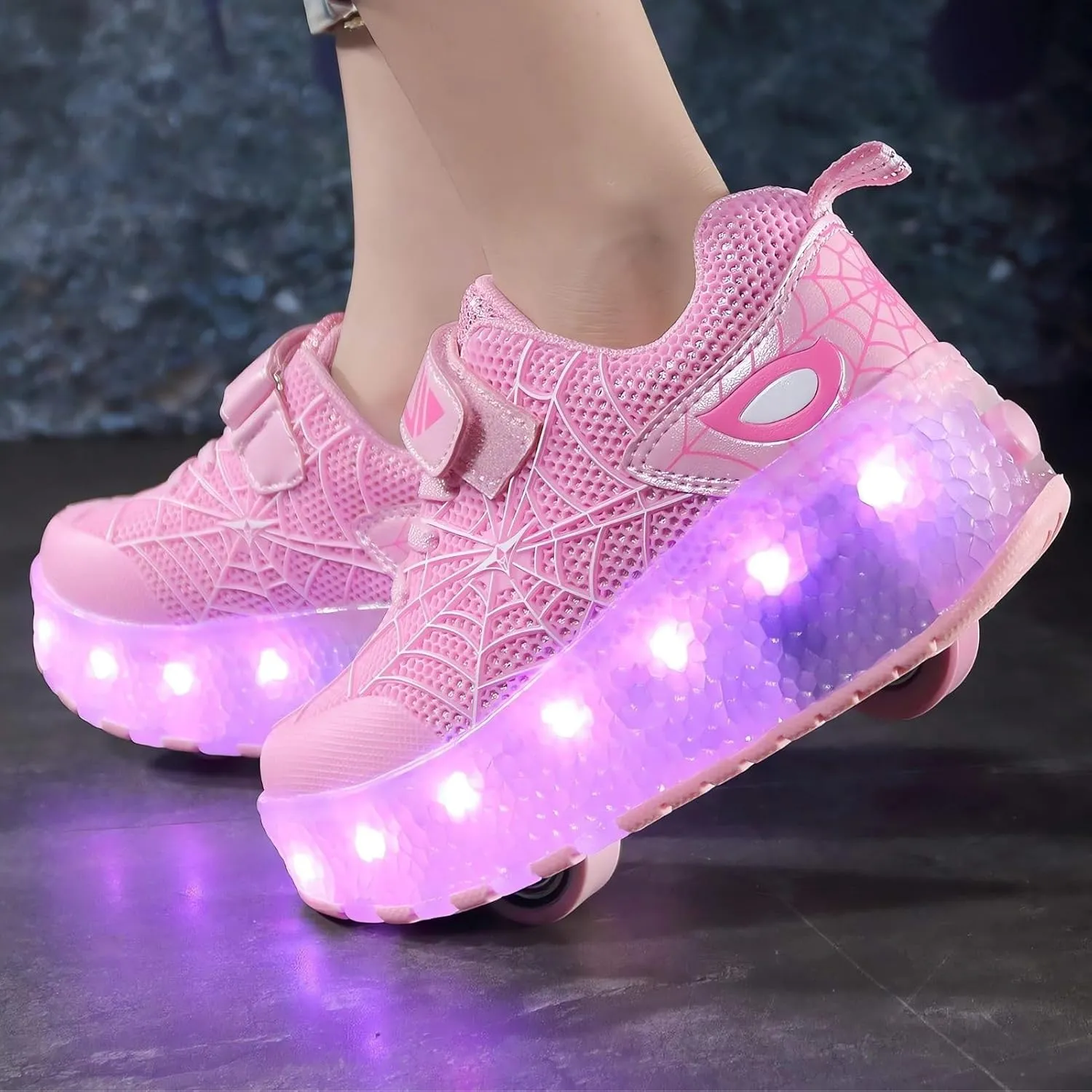 LED Light Up Roller Shoes with Double Wheels, Retractable Skateboarding Shoes for Kids Outdoor Sport Cross Trainers with Flashing Sneakers