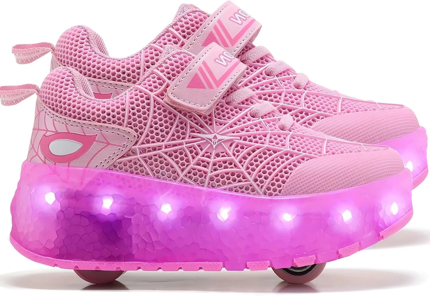 LED Light Up Roller Shoes with Double Wheels, Retractable Skateboarding Shoes for Kids Outdoor Sport Cross Trainers with Flashing Sneakers
