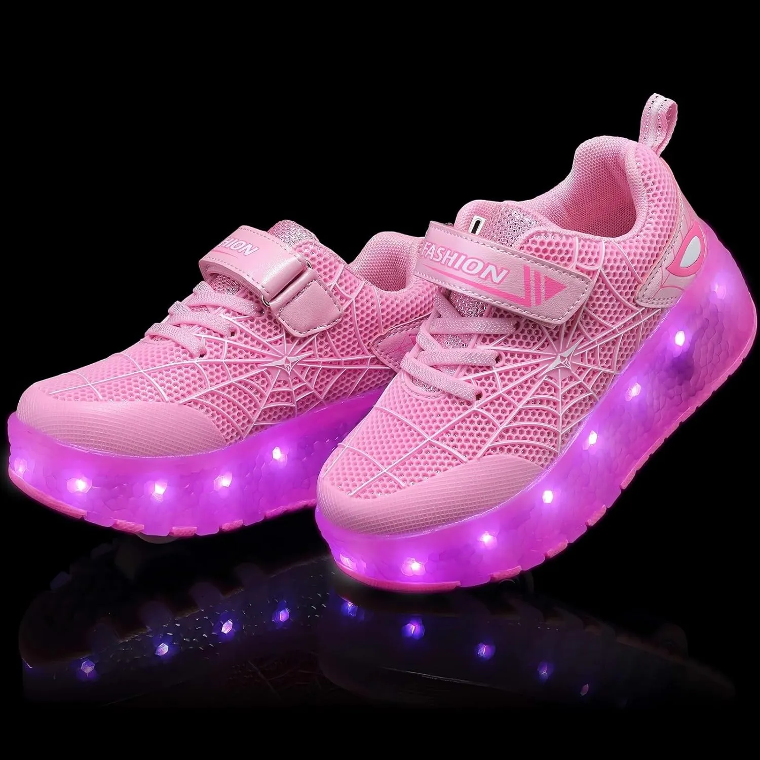 LED Light Up Roller Shoes with Double Wheels, Retractable Skateboarding Shoes for Kids Outdoor Sport Cross Trainers with Flashing Sneakers