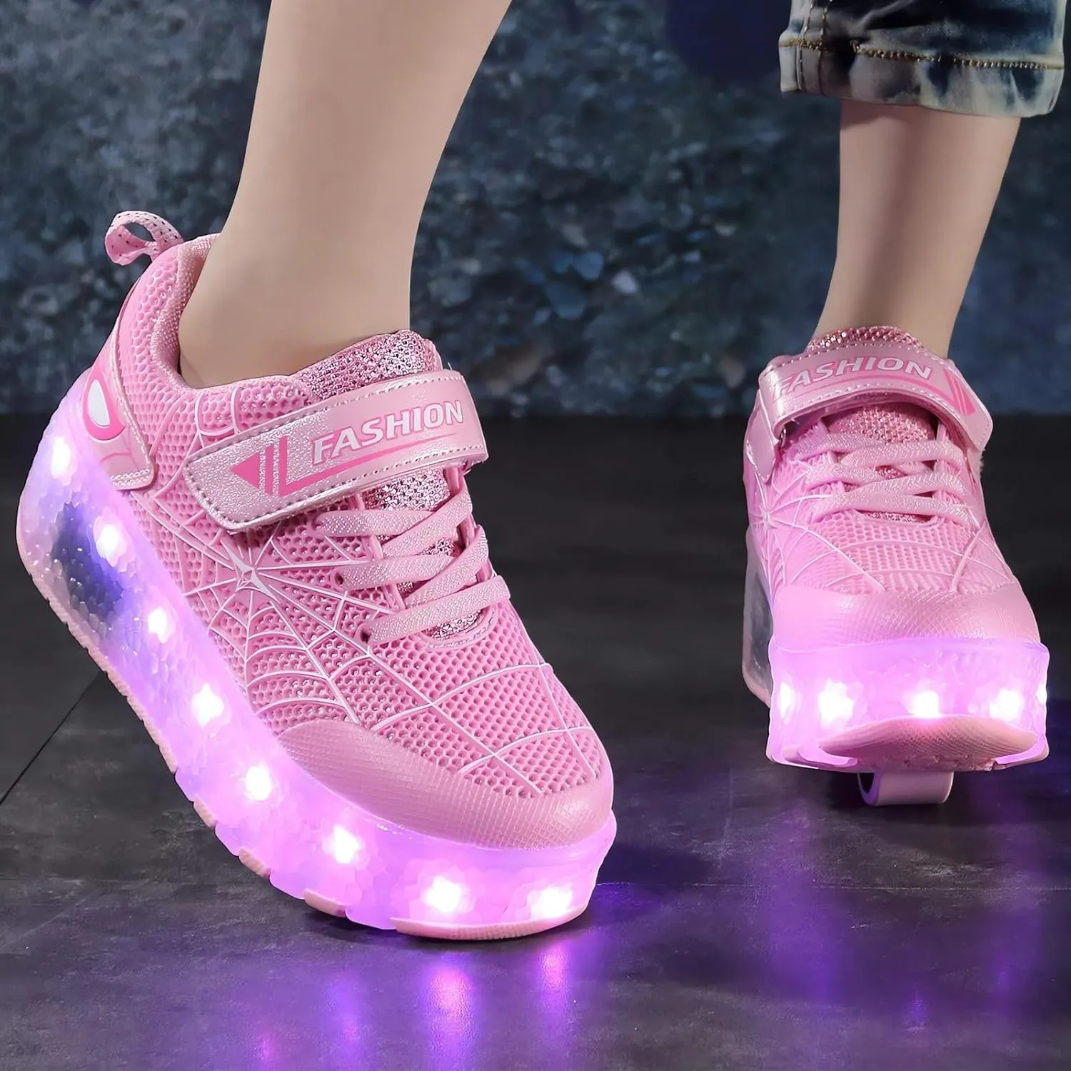 LED Light Up Roller Shoes with Double Wheels, Retractable Skateboarding Shoes for Kids Outdoor Sport Cross Trainers with Flashing Sneakers