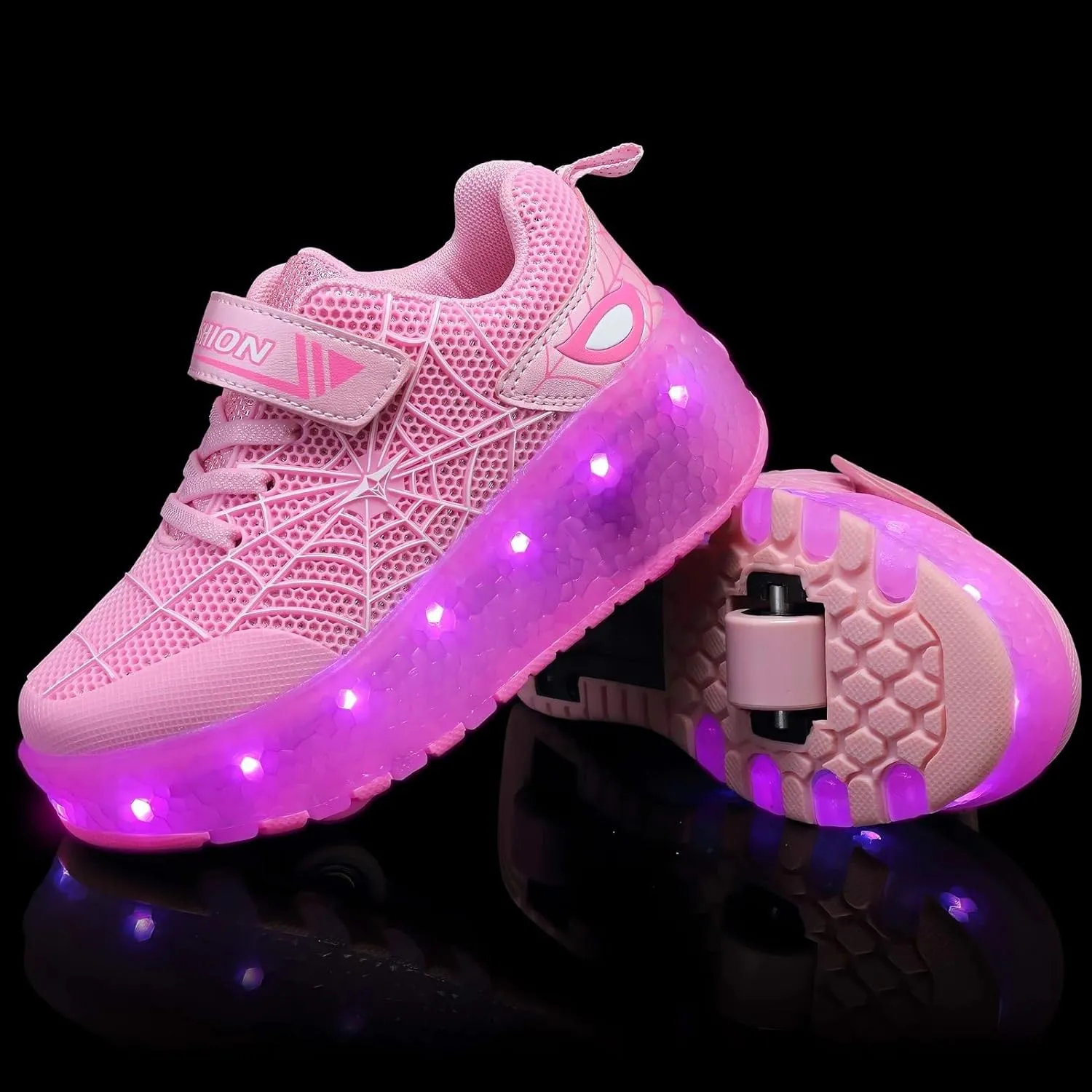 LED Light Up Roller Shoes with Double Wheels, Retractable Skateboarding Shoes for Kids Outdoor Sport Cross Trainers with Flashing Sneakers